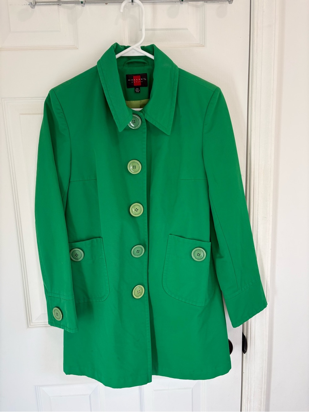 Gallery Bright Green Button-Front Rain Trench Coat
